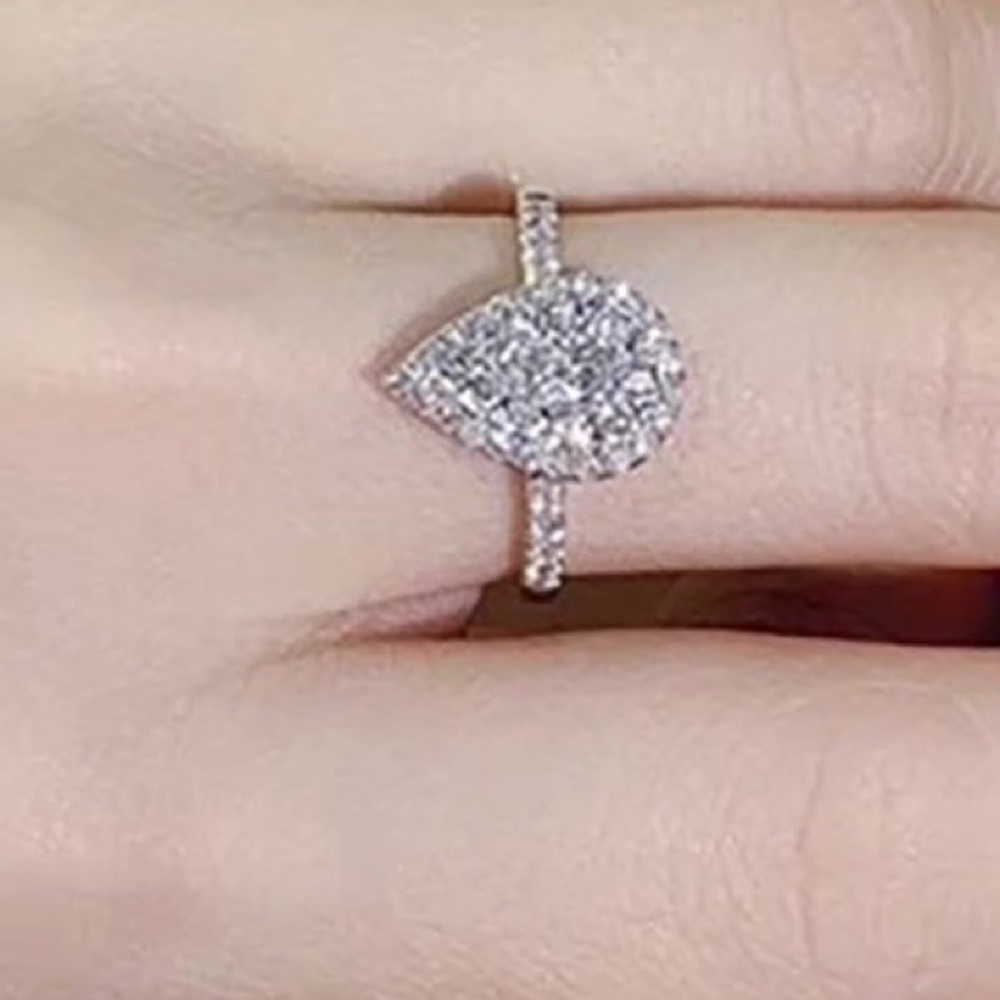New Women’s Delicate 925 Silver Pear cut Diamond Ring - Picture 6 of 6